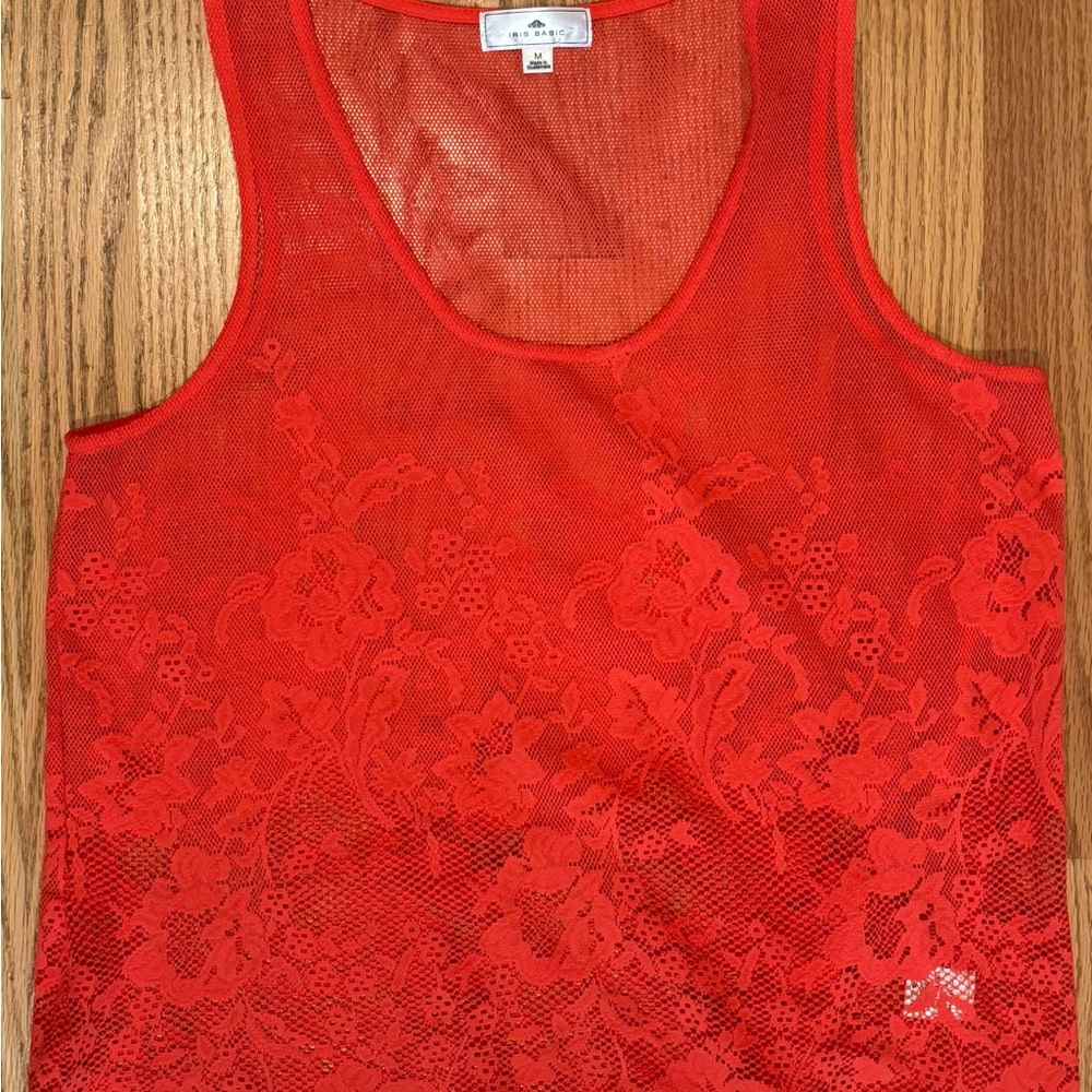 NWOT Iris Basic Red/Coral Floral Lace Mesh Tank Top